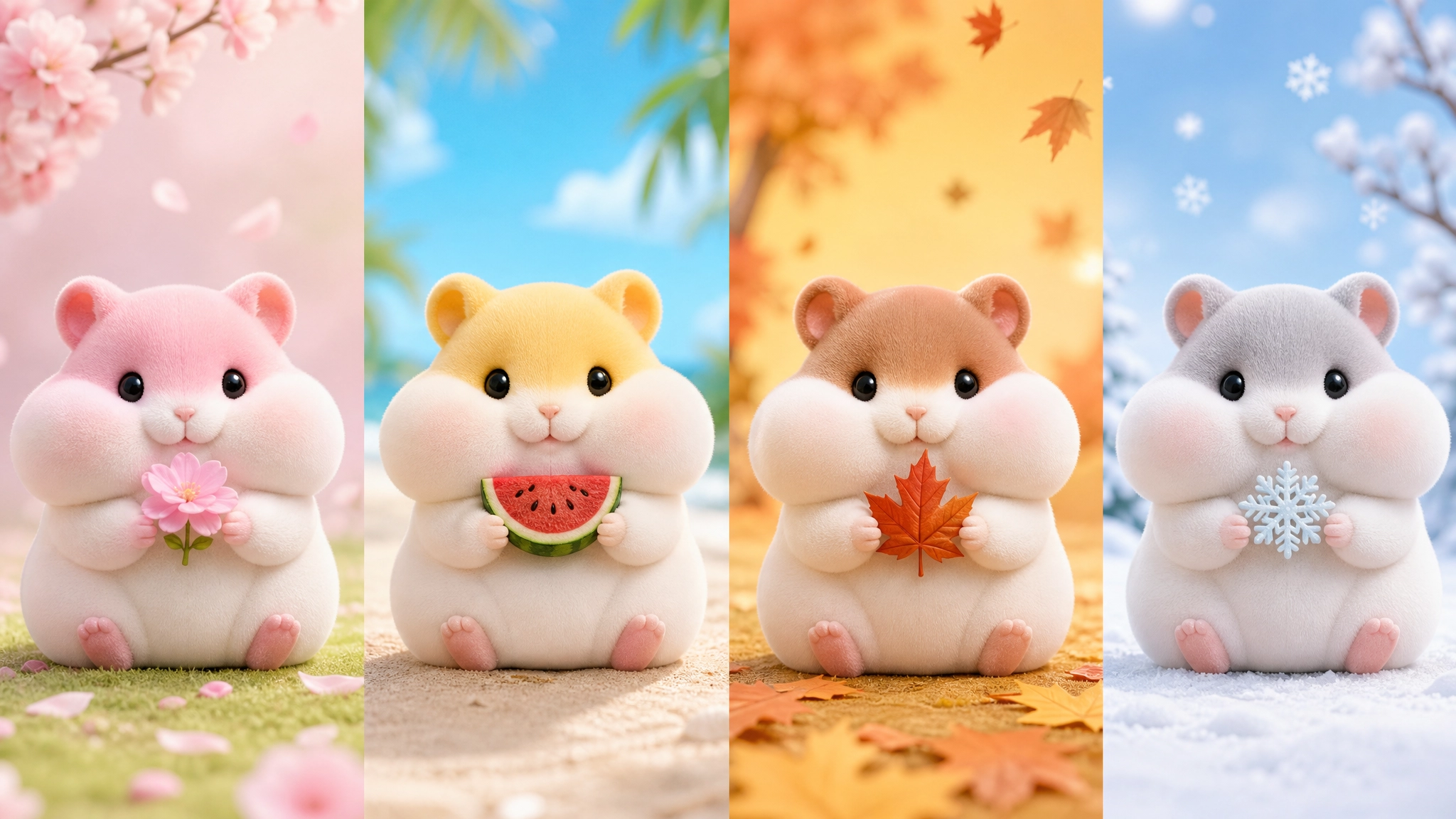Four Seasons Mouse characters across spring, summer, autumn and winter