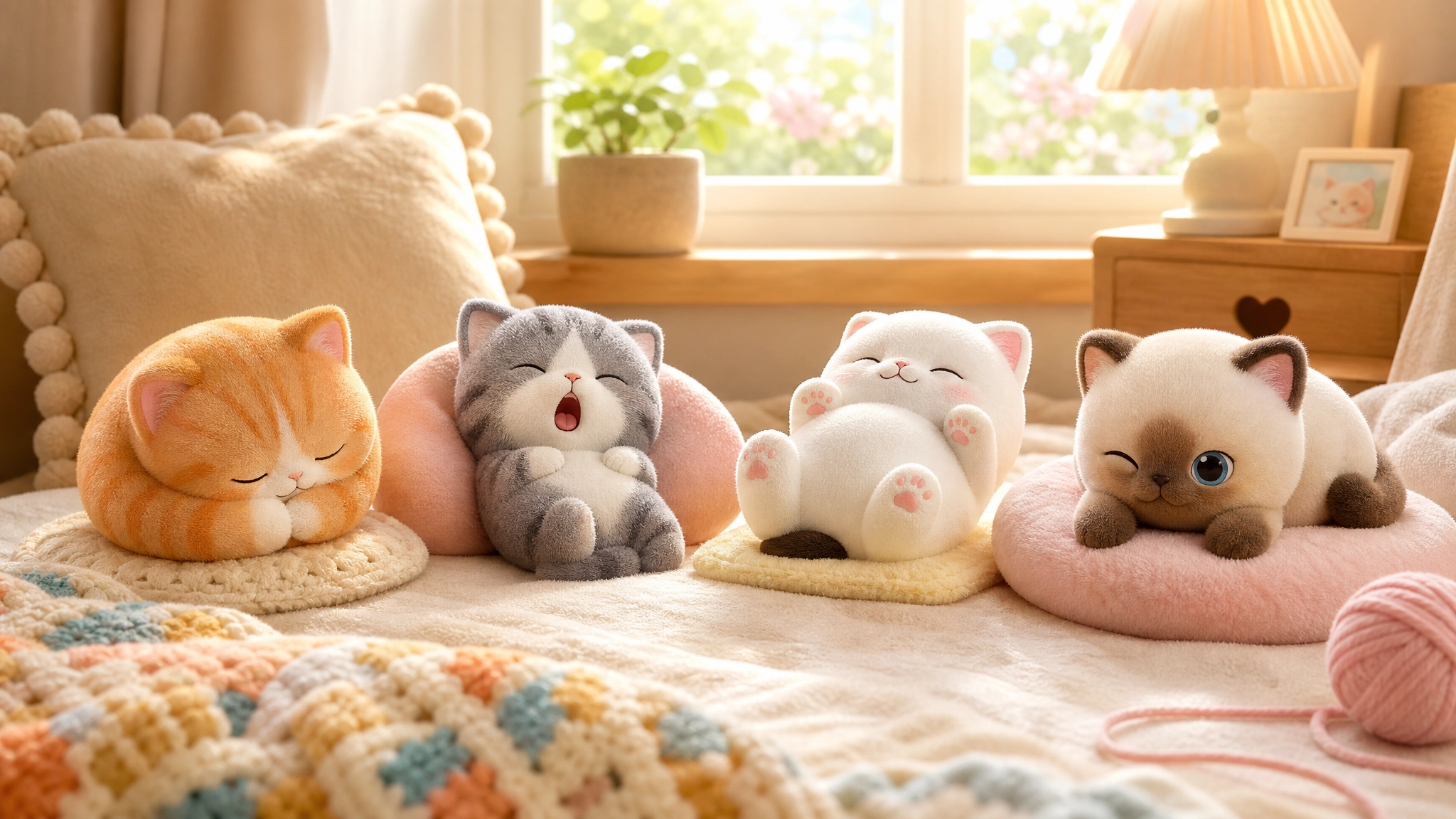 Afternoon Cat characters playing with yarn