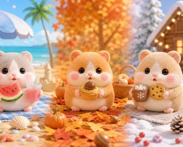 Four Seasons Mouse characters across spring, summer, autumn and winter