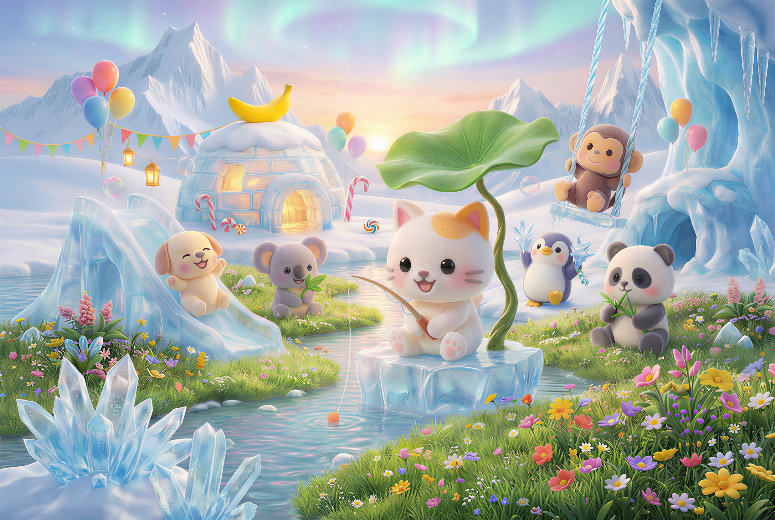 Capsule-toy characters in a snowy fantasy landscapeslider_item_1